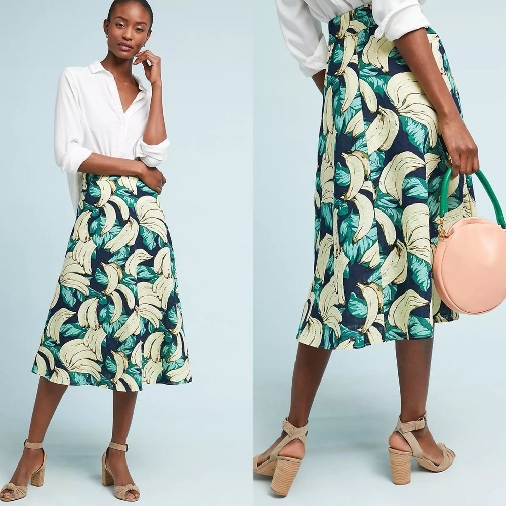 NWT Anthropologie Size 6 Eva Franco Banana Vacation Resort Midi Skirt